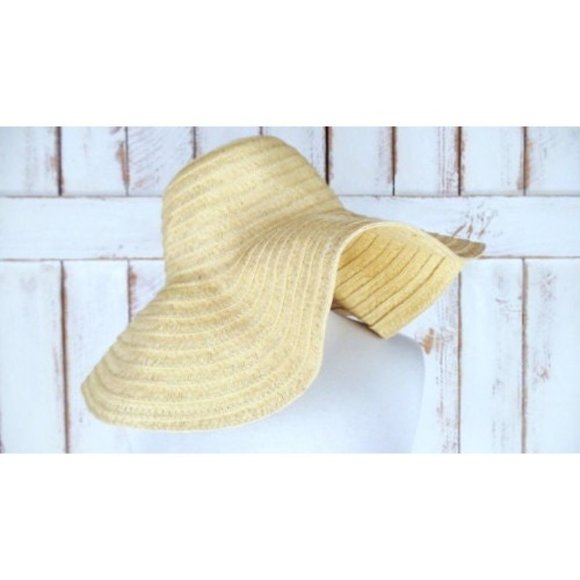 Vintage tan brown woven braided paper straw floppy sun hat/gardening hat - Picture 3 of 5
